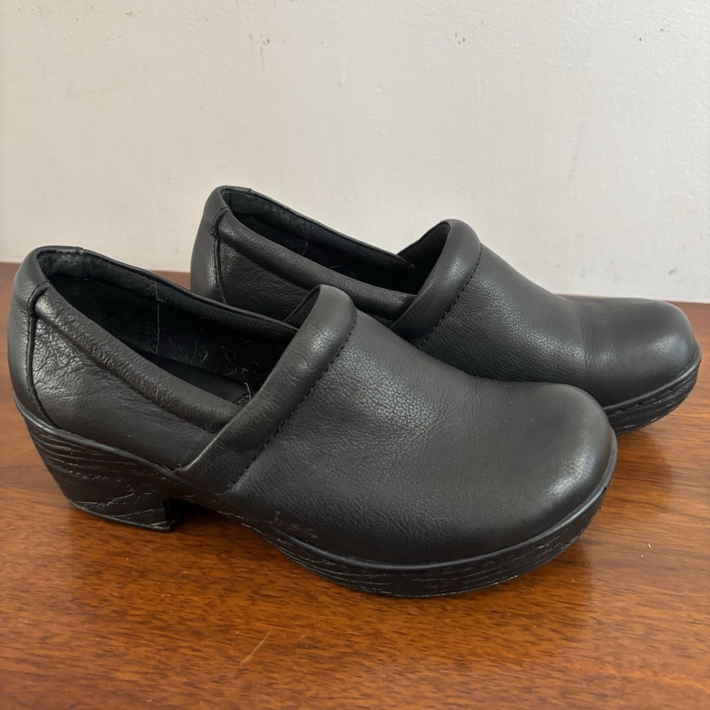 b.o.c. Women's Peggy Black Leather Slip-On Clog Nursing Comfort US 9M